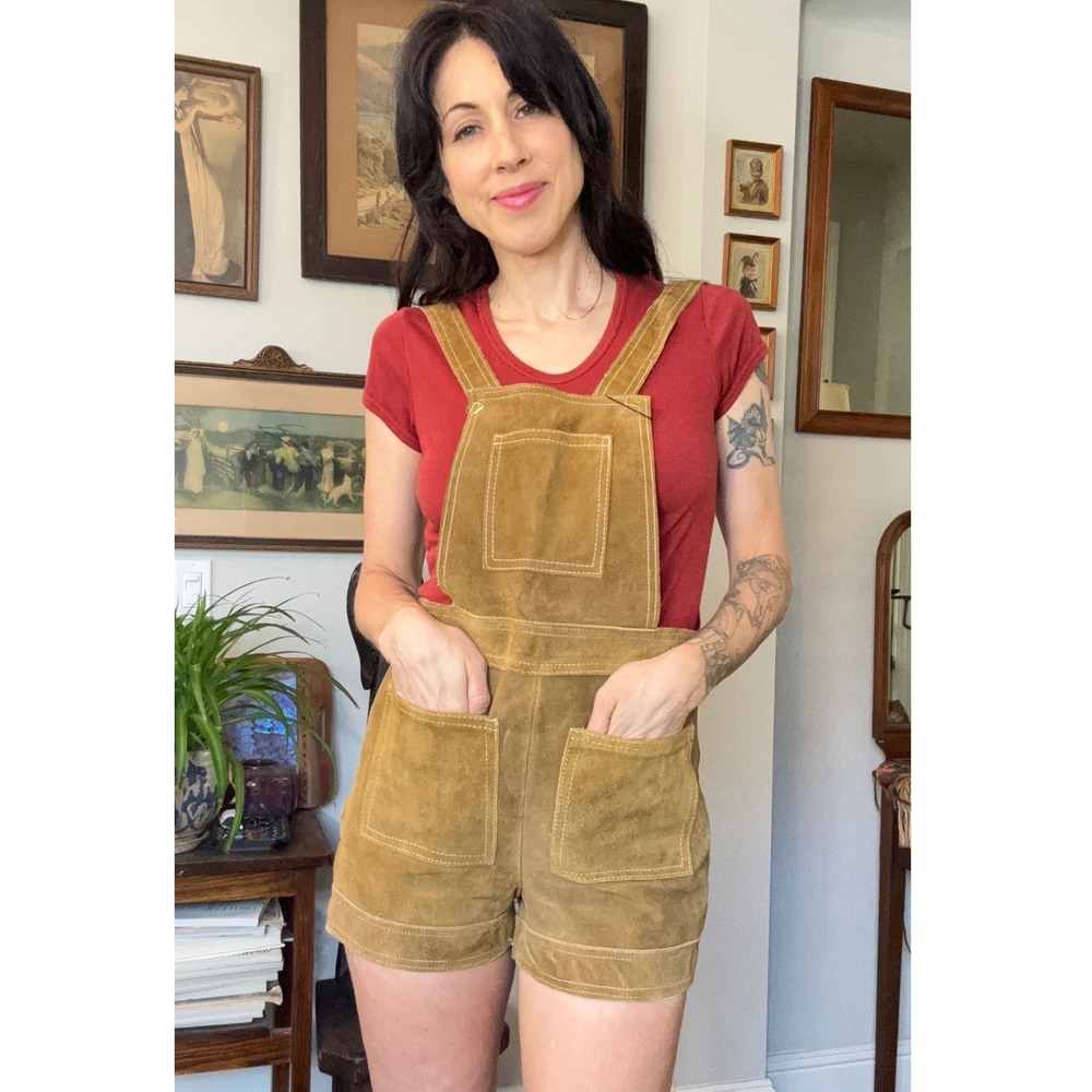 Vintage Gassy Jack Suede Leather Shortalls Brown Overalls Romper Canada 70s